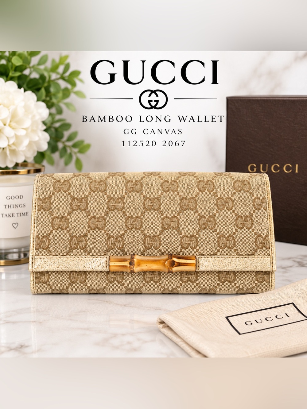 GUCCI Bamboo GG Canvas Long Wallet – Beige/Tan – Vintage
